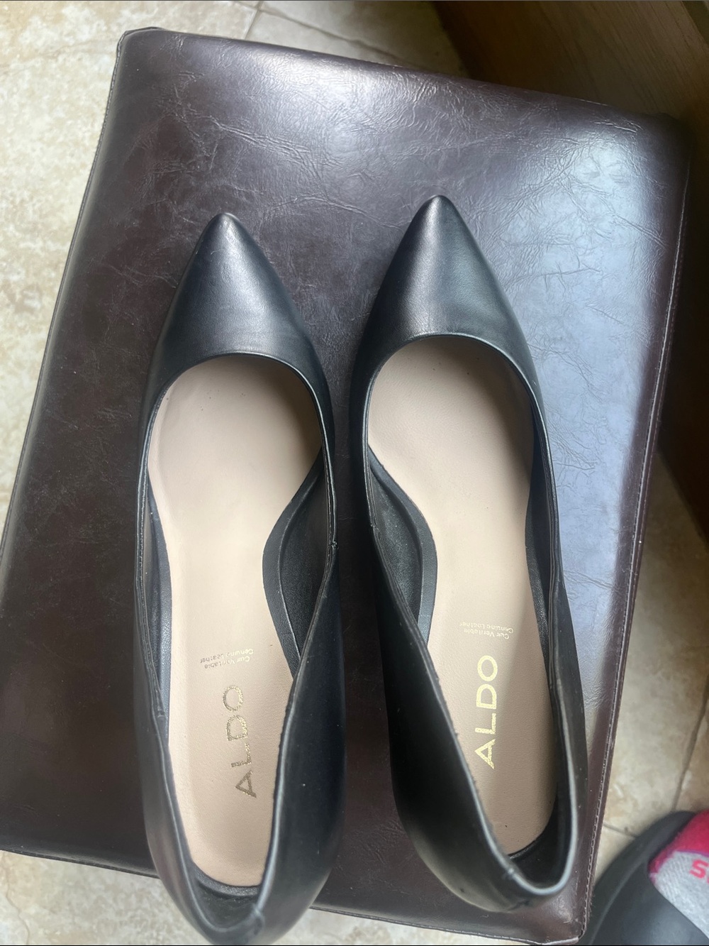 Aldo Flex Black Leather Pointed-Toe Pumps Size 8 - Picture 9 of 16